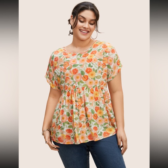 BloomChic Fruit Print Curved Hem Blouse size 1X (14-16) - Picture 4 of 14